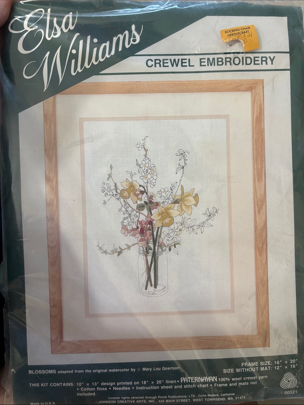 Elsa Williams Yellow Floral Crewel Embroidery Kit